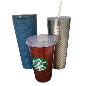 [Lot of 3]‎ Starbucks Tumblers Cups Red, Sliver, Blue *Read*